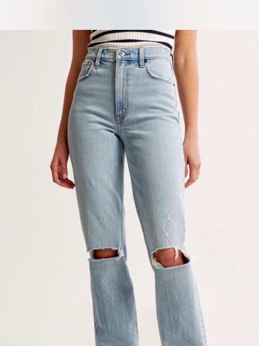 Abercrombie & Fitch Light Blue Straight Leg Ripped Jeans Curve Love